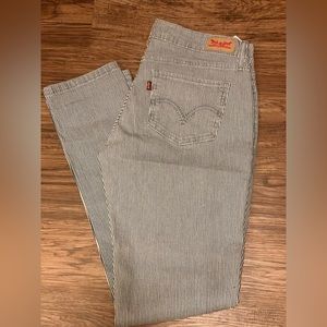 Women’s Levis 524 Too Superlow Jeans 29x32 Conductor Railroad Stripes White